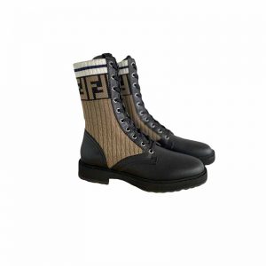 Khaki black contrast mid-calf leather boots FD15