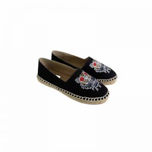tiger head embroidery black cavas flats KE00418