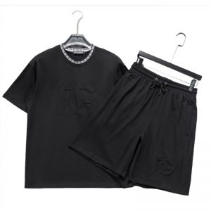 DG black logo printing o neck shorts t shirt set FZM241006