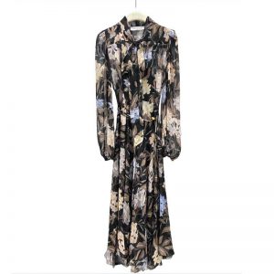 holiday floral printing black long dresses FZ2410808