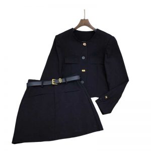 dior women black skirt knitted jacket outfit set FZ2410805