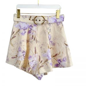 holiday wear purple floral printing shorts women  FZ2410809