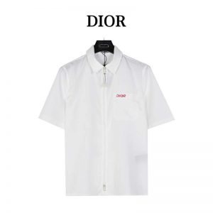 Dior White Zipper Short Sleeve Shirt FZ242816
