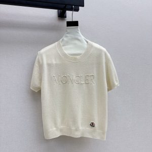 Moncler Soild Color New Knitted Short Sleeve 100% Wool Women Multi-color T shirt Top FZ12023