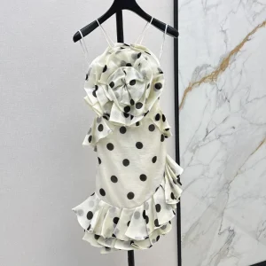 Best Quality Autumn new polka dot three-dimensional flowers sheath dresses FZ032