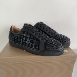 Christian Louboutin Loafers Men Low Designer Shoes Rivet Women Flats Black Embroidered Pattern SH028