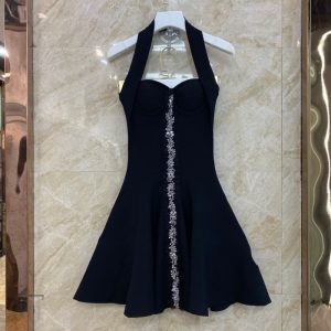 BALMAIN Best quality neck crystal knit halter dress FZ239