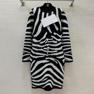 BALMAIN Best quality New full-body rhinestone zebra print Slim and thin stretch knit dress FZ240