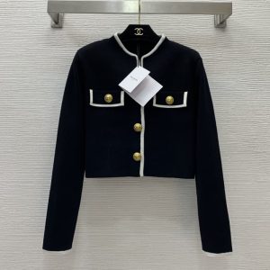 BALMAIN best quality high end custom lion head gold buckle decorative bag edge round neck long sleeve knitted cardigan short top FZ241