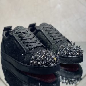 Christian Louboutin Party Wedding Shoes Black Patent Leather with Tassels Studded Dress Shoes SH032