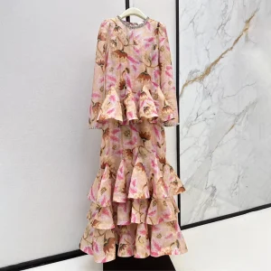ZIMMERMANN Best Quality Early Fall Latest Printed Pattern Embroidered Layered Dress FZ061