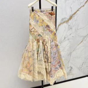 ZIMMERMANN Best Quality Early fall latest linen print fishtail half skirt FZ063