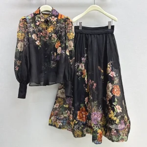 ZIMMERMANN Best quality Early fall latest floral suit Printed pattern shirt + high waisted half skirt FZ066