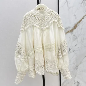 ZIMMERMANN Best quality Early fall latest models splicing water soluble flower decoration craft shirt FZ069