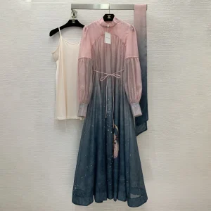 ZIMMERMANN High quality customized Gradient color galaxy star print collar long sleeve dress FZ070