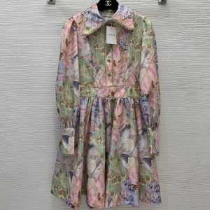ZIMMERMANN high quality Fashionable printed half body buckle lapel waist cinching slimming and large swing fluffy dress FZ057