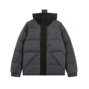 MONCLER Best Quality Black Knight Neck Hooded Mid-Length Down Jacket 95% Goose Down Fill Cubic Block Down Jacket FZ136
