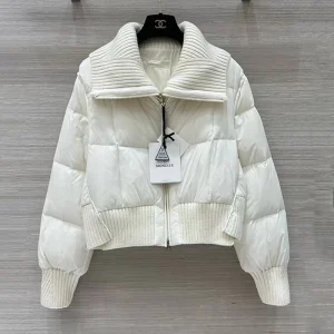MONCLER best quality fall and winter new large lapel down jacket knitted lapel design waist warm black + white + brown FZ137
