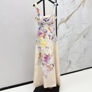 New best quality Linen Long Halter Dress Elegant Floral Pattern FZ031
