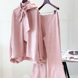 ZIMMERMANN best quality Classic lantern sleeve tie top+same series high waisted flared pants FZ059