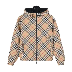 BURBERRY Best Quality Check War Horse Reversible Hooded Jacket Black + Yellow FZ163