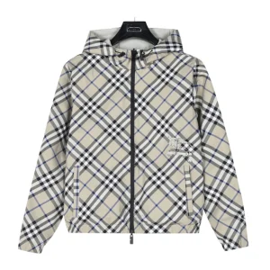 BURBERRY Best Quality Check War Horse Reversible Hooded Jacket White FZ164