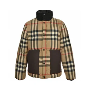 BURBERRY Best Quality Double Pocket Check Down Jacket Turtleneck Main Side Cotton 100% POLYESTER FZ169