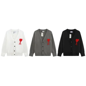 Alexandre Mattiussi Best Quality Love Heart Series Big Heart Sweater Love A Letter White Heart Jacquard Cardigan V-Neck black white Gray FZ200