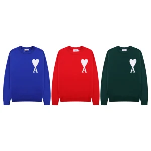 Alexandre Mattiussi Best Quality Red Heart Embroidered Wool Sweater Love Heart A Crew Neck Oversize Fit Design Red Green Blue FZ199