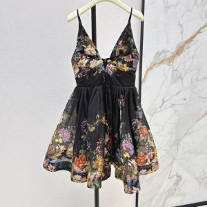 ZIMMERMANN best quality Spring and summer latest heavyweight V-neck floral short dress FZ078