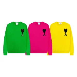 Alexandre Mattiussi Best Quality Red Heart Embroidered Wool Sweater Love Heart A Round Neck Oversize Fit Design Rose Grass Green Yellow FZ199