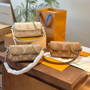 LV high quality canvas bag full leather embossed chain cross section small satchel 23.5x 12x 4.3 cm LB049