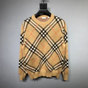 BURBERR Fall New plaid pullover knit Ribbed knit trim Wool-mohair blend Crew neck FZ195