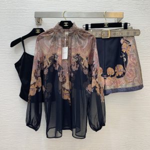 ZIMMERMANN High quality fashionable printed three piece suit with long sleeves and see through design FZ106