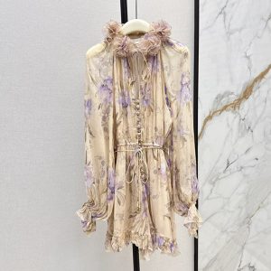 ZIMMERMANN Best quality Latest models Elegant floral pattern Imported printed fabric Neckline decorative bud FZ107