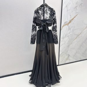ZIMMERMANN Best Quality Latest Style Lace Fabric Long Sleeve See Through Design Waistless Dress FZ110