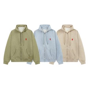 Ami Paris best quality New autumn and winter products new color scheme shoulder length hooded cardigan sweatshirt Fz208