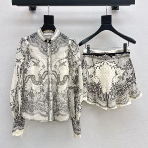 Best Quality Suit Collar Baroque Shirt + High Waisted Shorts Vacation Style FZ039
