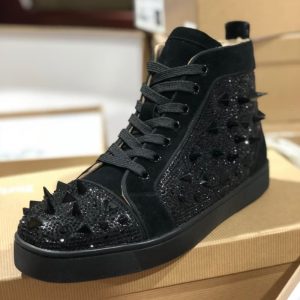 Christian Louboutin women studded high top sneakers Men black leather platform dress shoes SH033