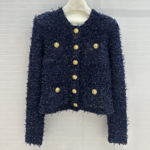 BALMAIN Best Quality Early fall new limited treasure blue tulle fine flash small jacket gold buttons subtle point embellishment FZ229