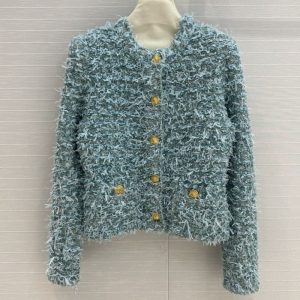 BALMAIN best quality early fall new limited color lake blue tulle fine flash small jacket gold buttons subtle point embellishment FZ230