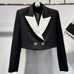 BALMAIN Best quality Explosive color clashing acetate short blazer metal button decoration 95% ACETAE / 5% POLYESTER FZ236