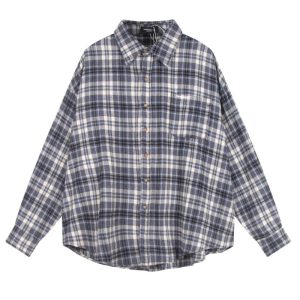 BALENCIAGA Best quality Flannel fringe Korean blue plaid shirt jacket FZ245