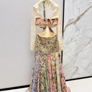 ZIMMERMANN best quality Latest Heavy duty Lace Splicing Long Waist Dress FZ073