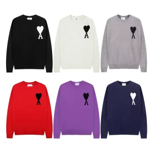 Alexandre Mattiussi Best Quality Red Heart Embroidered Wool Sweater Love Heart A Round Neck Oversize Fit Design 6 Colors FZ199