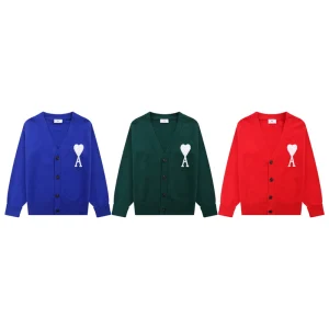 Alexandre Mattiussi Best Quality Love Heart Series Big Heart Sweater Love A Letter White Heart Jacquard Cardigan V-Neck 3 Colors FZ200