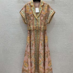 ZIMMERMANN High Quality Latest Heavy Retro Print Lapel Midi Dress FZ020