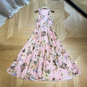 New best quality sleeveless mid length dress pink floral print pattern FZ036