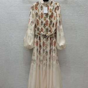ZIMMERMANN High Quality Open Collar Lantern Sleeve Long Dress FZ017