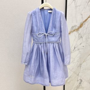 ZIMMERMANN Best quality Early fall latest linen pure color deep V-neck three-dimensional waist dress FZ111